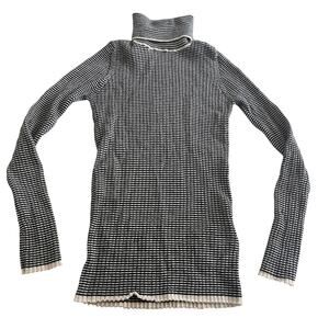 FUB Girls Ecru Black Wool Ribbed Striped Roll Neck Turtleneck Sweater Size 10